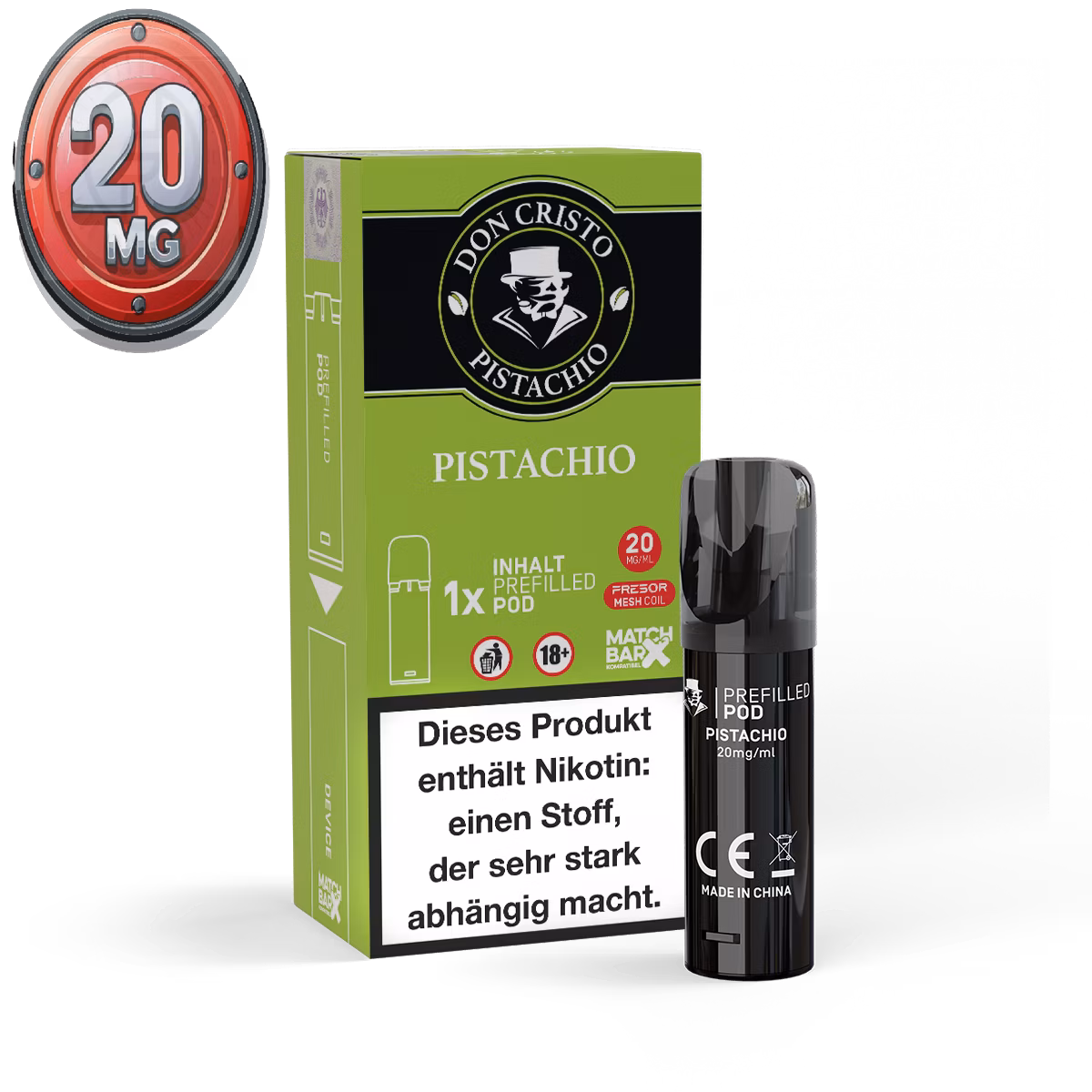 Don Cristo ✴ Pistachio ✴ 2ml ✴ 20mg ✴ Prefilled Pods - 1er Paket