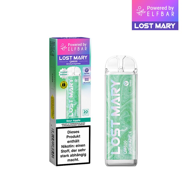 Lost Mary - QM600 - Einweg E-Zigarette - Sour Apple | Nikotinsalz-Stärke : 20mg | Paketgröße : 1er Packung Lost Mary - QM600 - Einweg E-Zigarette - Sour Apple | Nikotinsalz-Stärke : 20mg | Paketgröße : 1er Packung