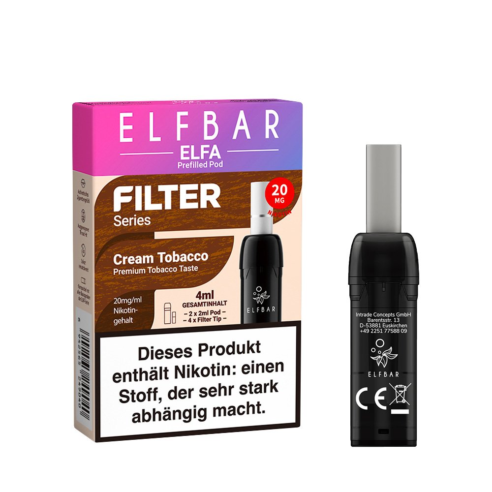 Elfbar - ELFA - Prefilled Pod - Filter Series - Cream Tobacco - 20mg - 2er Pack Elfbar - ELFA - Prefilled Pod - Filter Series - Cream Tobacco - 20mg - 2er Pack