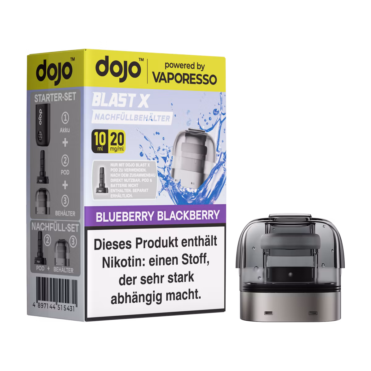 Vaporesso - Dojo Blast X - 10ml Pod Nachfüllbehälter - Blueberry Blackberry - 20mg
