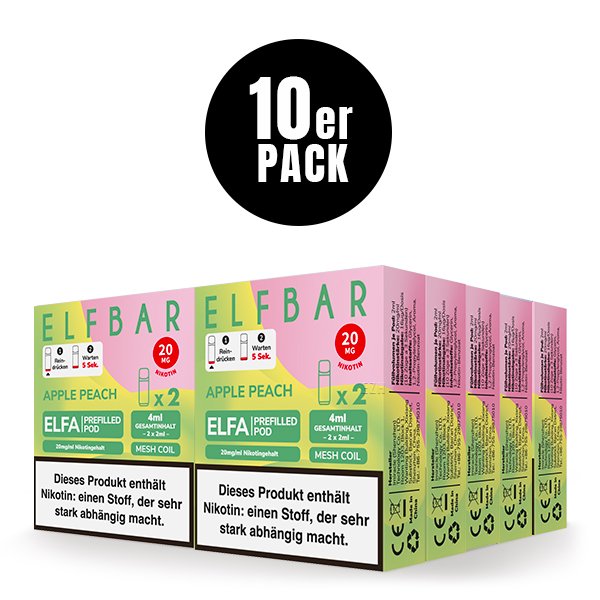 Elfbar - ELFA - Prefilled Pod - (VE= 10 Stück) Displaykarton - Apple Peach | Nikotinsalz-Stärke : 20mg