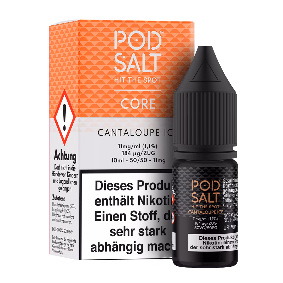 Cantaloupe-Ice_BoxBottle_11mg Pod Salt - Core - Cantaloupe Ice - Nikotinsalz-Liquid - 10ml - 11mg