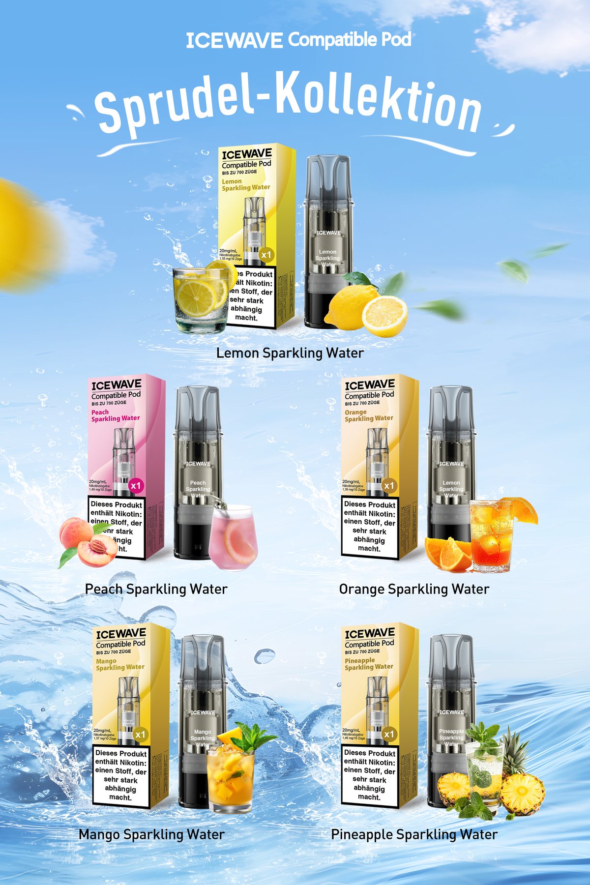 ICEWAVE - Prefilled Pod - 2ml - 3er Pack - Lemon Sparkling Water ICEWAVE - Prefilled Pod - 2ml - 3er Pack - Lemon Sparkling Water