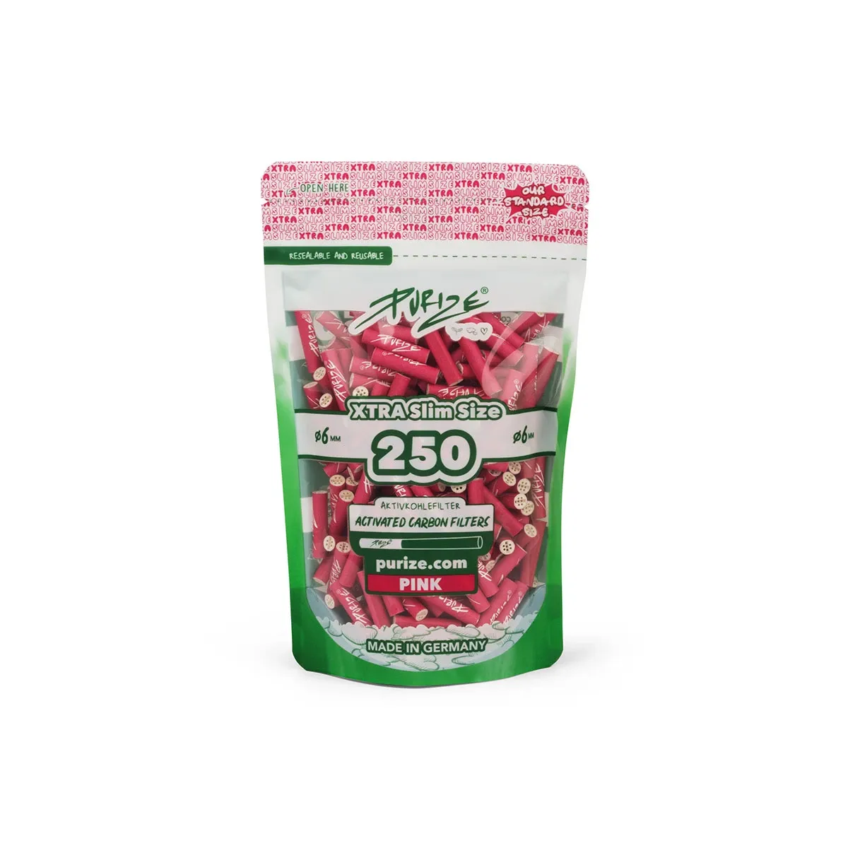 PURIZE - Aktivkohlefilter - XTRA Slime Size - Pink - ø 6mm - 250 Stück