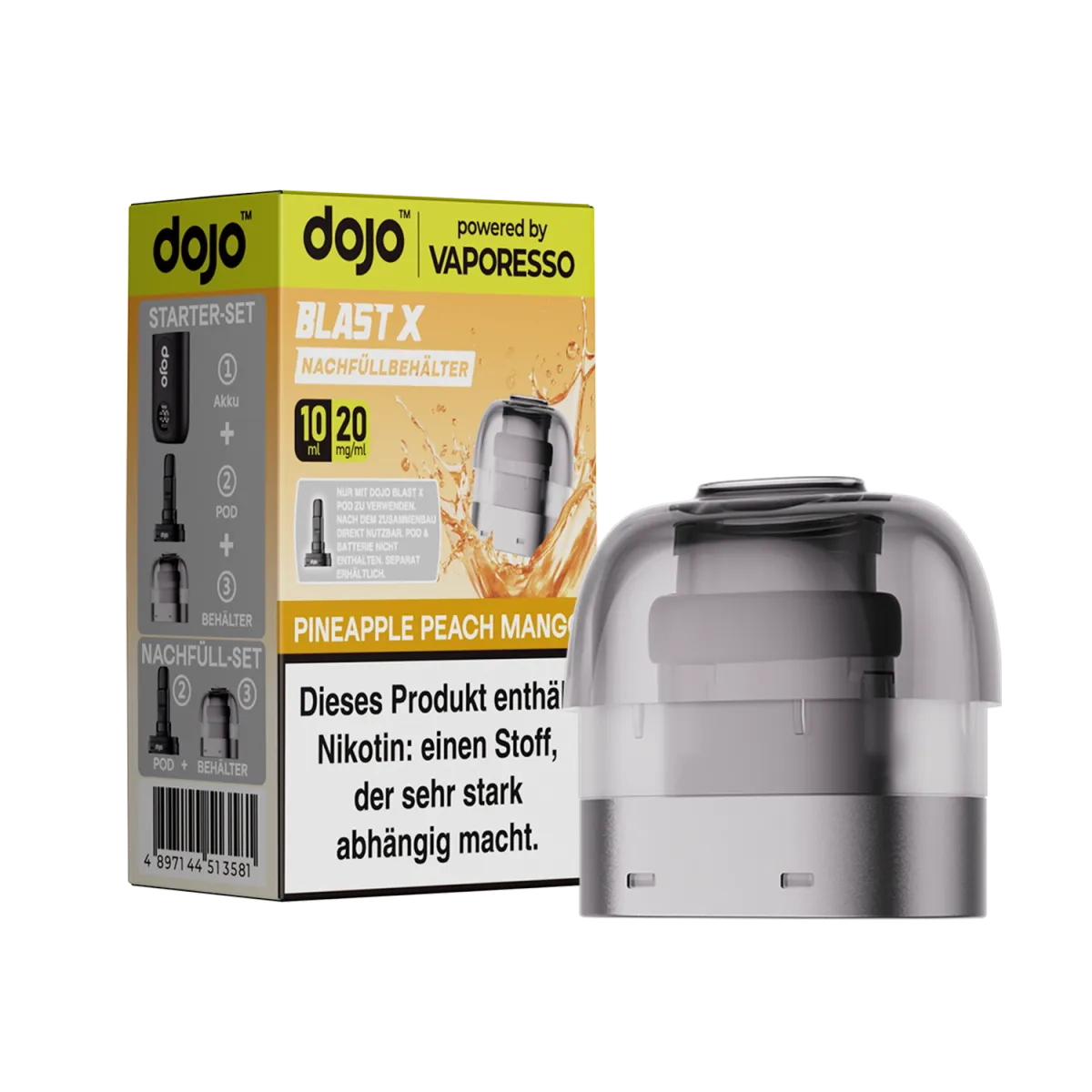 Vaporesso - Dojo Blast X - 10ml Pod Nachfüllbehälter - Pineapple Peach Mango - 20mg Vaporesso - Dojo Blast X - 10ml Pod Nachfüllbehälter - Pineapple Peach Mango - 20mg