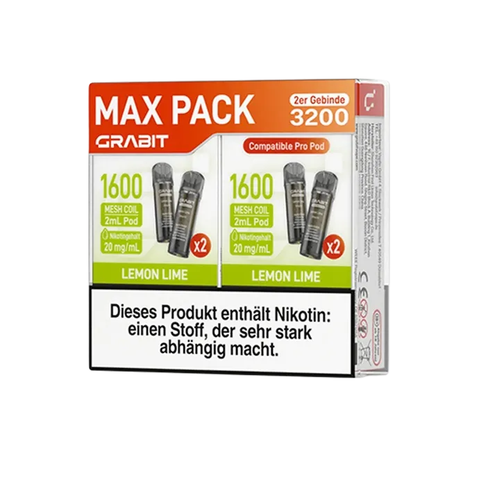 GRABIT - Pro - Prefilled Pod - Lemon Lime - Max Pack - 4er Packung - 2ml GRABIT - Pro - Prefilled Pod - Lemon Lime - Max Pack - 4er Packung - 2ml