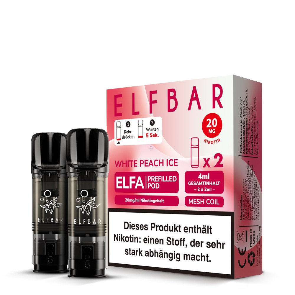 Elfbar - ELFA - Prefilled Pod - 2ml - 2er Pack - White Peach Ice Elfbar - ELFA - Prefilled Pod - 2ml - 2er Pack - White Peach Ice