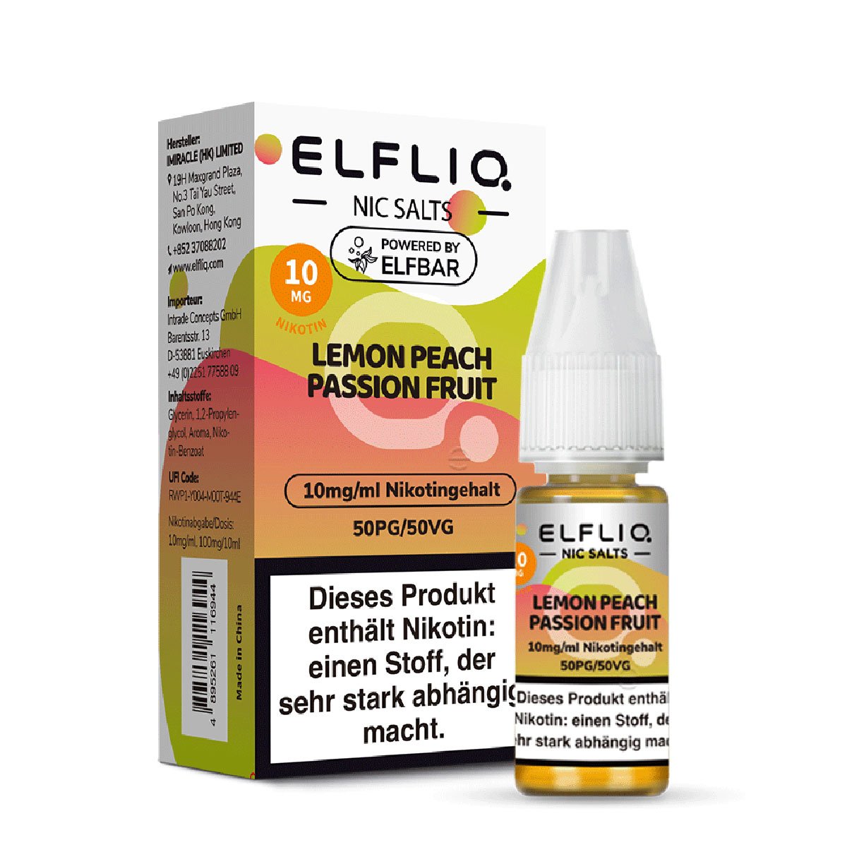Elfbar - ElfLiq - 10ml - Lemon Peach Passionfruit | Nikotinsalz-Stärke : 10mg