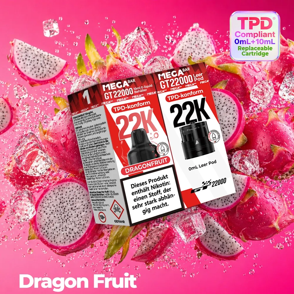 MegaBar GT22000 Leer Pod & 10ml E-Liquid Behälter Dragonfruit 20mg