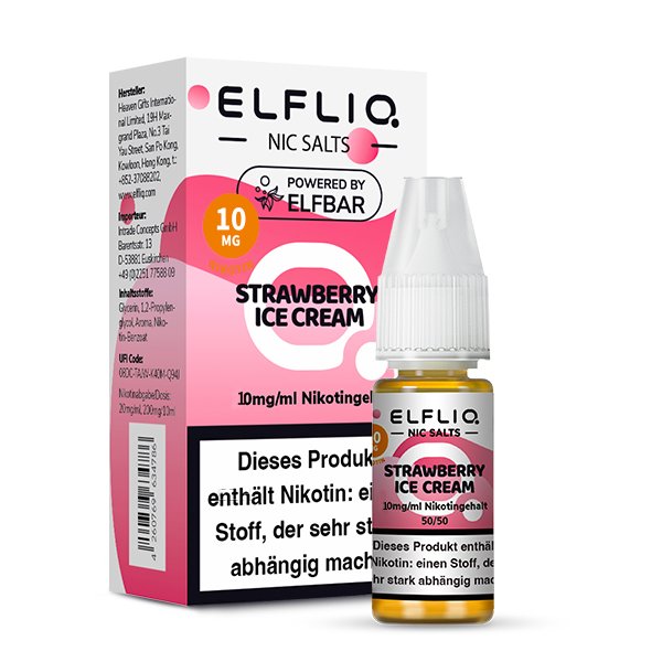 Elfbar - ElfLiq - 10ml - Strawberry Ice Cream | Nikotinsalz-Stärke : 10mg