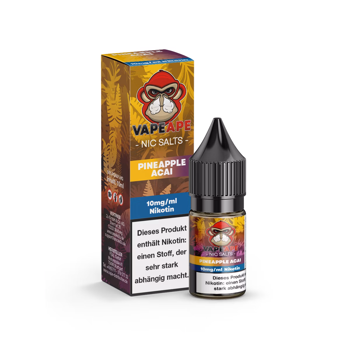 VapeApe - Nikotinsalz-Liquid - 10ml - Pineapple Açaí | Nikotinsalz-Stärke : 10mg
