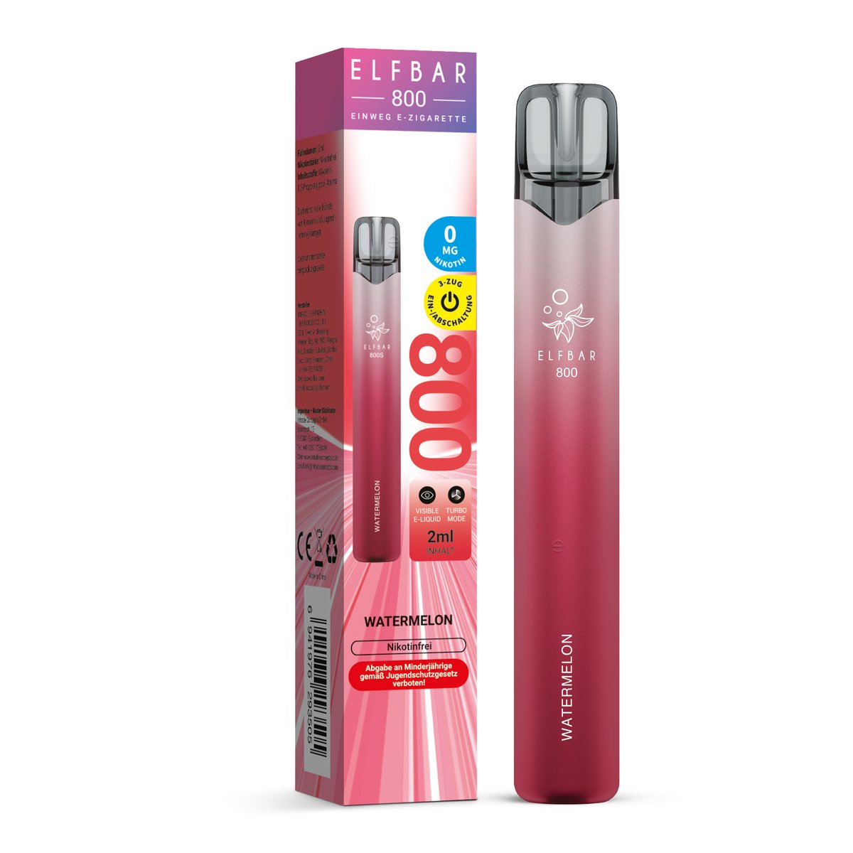 Elfbar - 800 - Einweg E-Zigarette - 0mg - Nikotinfrei - Watermelon