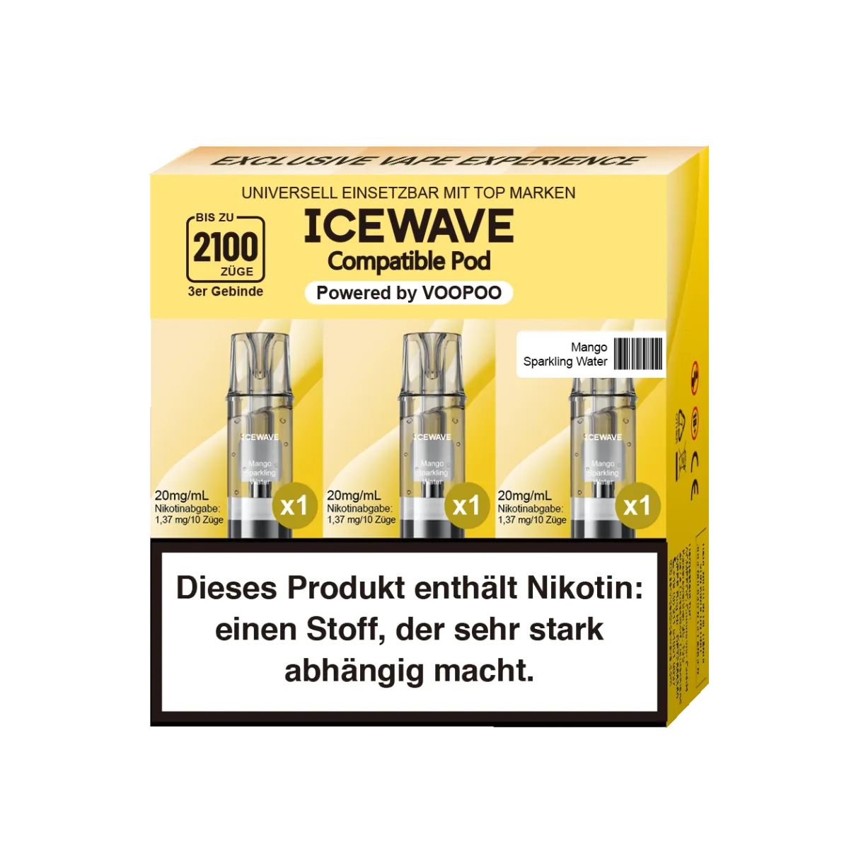 ICEWAVE - Prefilled Pod - 2ml - 3er Pack - Mango Sparkling Water ICEWAVE - Prefilled Pod - 2ml - 3er Pack - Mango Sparkling Water