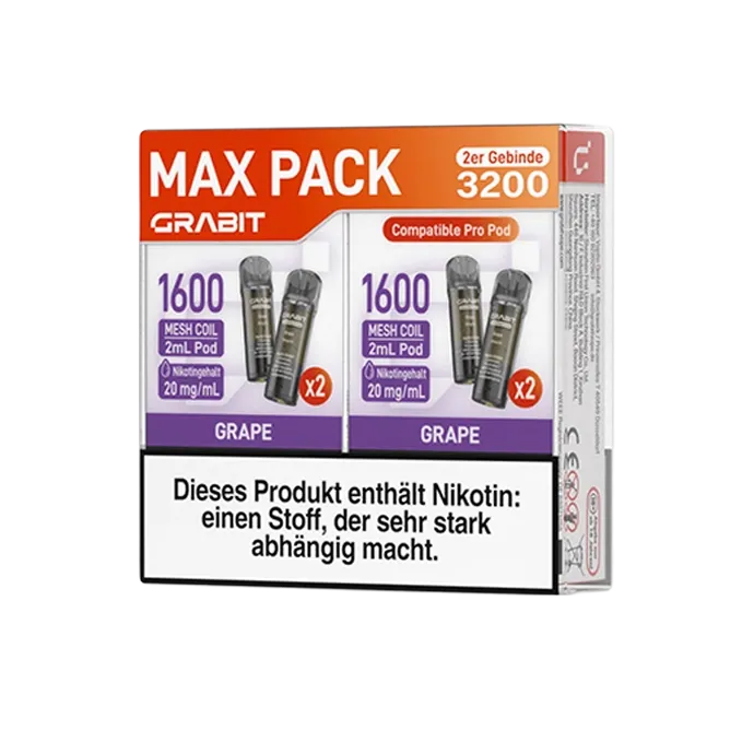 GRABIT - Pro - Prefilled Pod - Grape - Max Pack - 4er Packung - 2ml GRABIT - Pro - Prefilled Pod - Grape - Max Pack - 4er Packung - 2ml