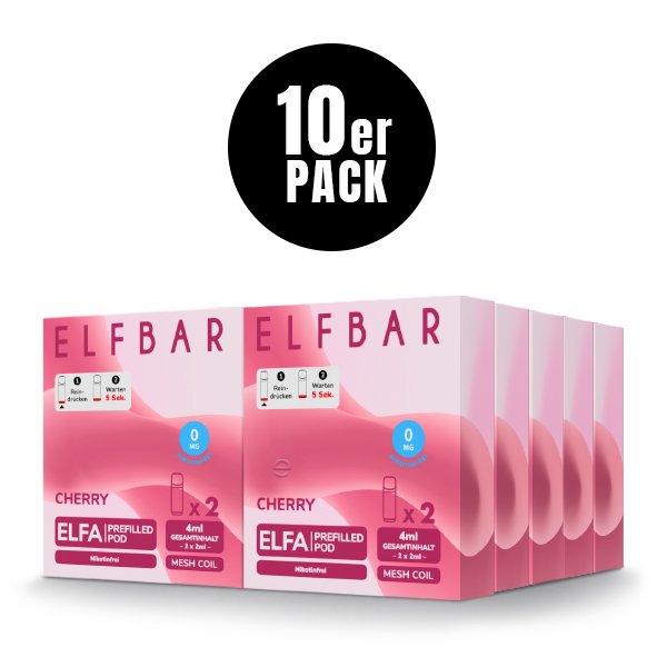 Elfbar - ELFA - Prefilled Pod - (VE= 10 Stück) Displaykarton - Cherry | Nikotinsalz-Stärke : 0mg