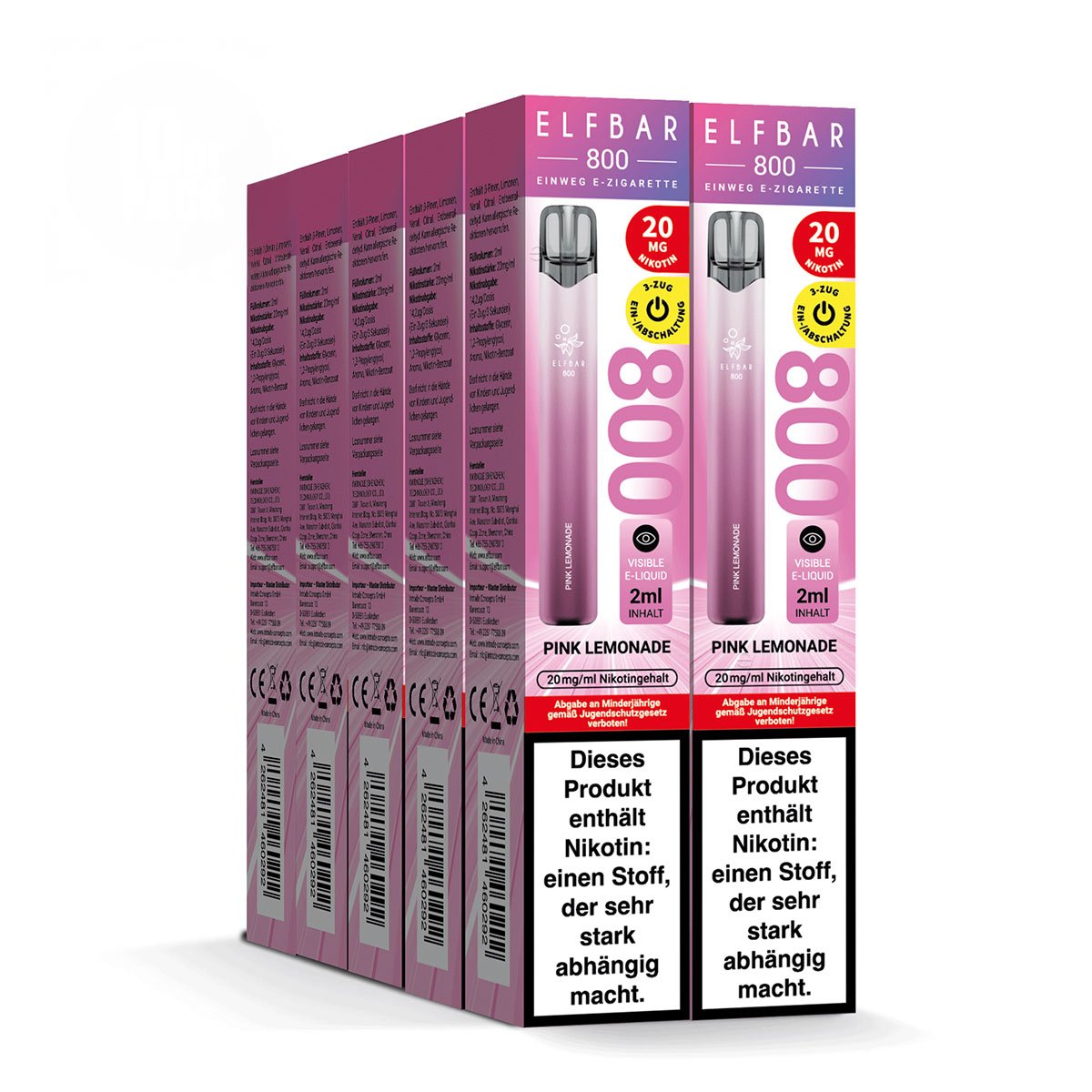Elfbar - 800 - Einweg E-Zigarette - (VE= 10 Stück) Displaykarton - Pink Lemonade | Nikotinsalz-Stärke : 20mg