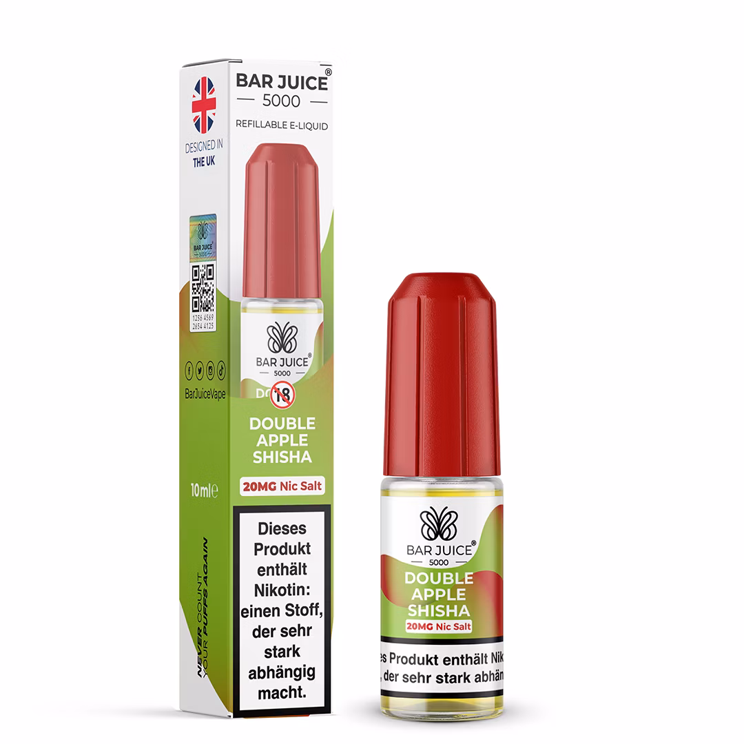 Bar Juice - 5000 - Shisha Double Apple | Inhalt : 10ml | Nikotinsalz-Stärke : 20mg | Paketgröße : 1er Packung Bar Juice - 5000 - Shisha Double Apple | Inhalt : 10ml | Nikotinsalz-Stärke : 20mg | Paketgröße : 1er Packung