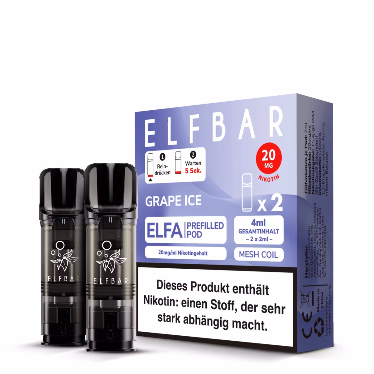 Elfbar - ELFA - Prefilled Pod - 2ml - 2er Pack - Grape Ice