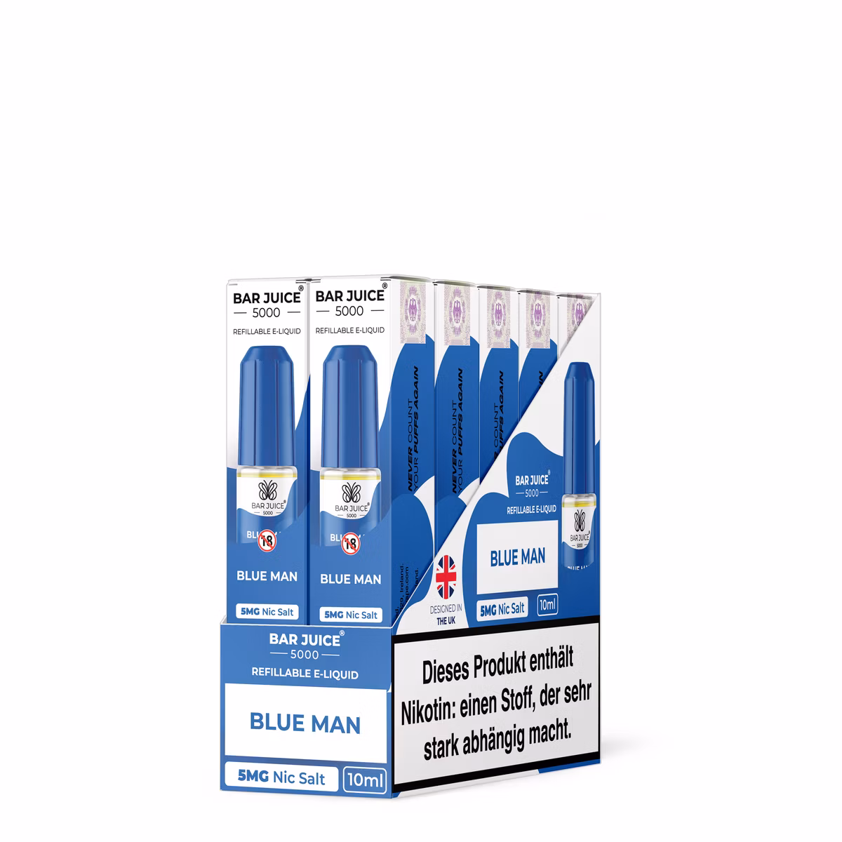 Bar Juice - 5000 - Blue Man | Inhalt : 10ml | Nikotinsalz-Stärke : 5mg | Paketgröße : 1er Packung Bar Juice - 5000 - Blue Man | Inhalt : 10ml | Nikotinsalz-Stärke : 5mg | Paketgröße : 1er Packung