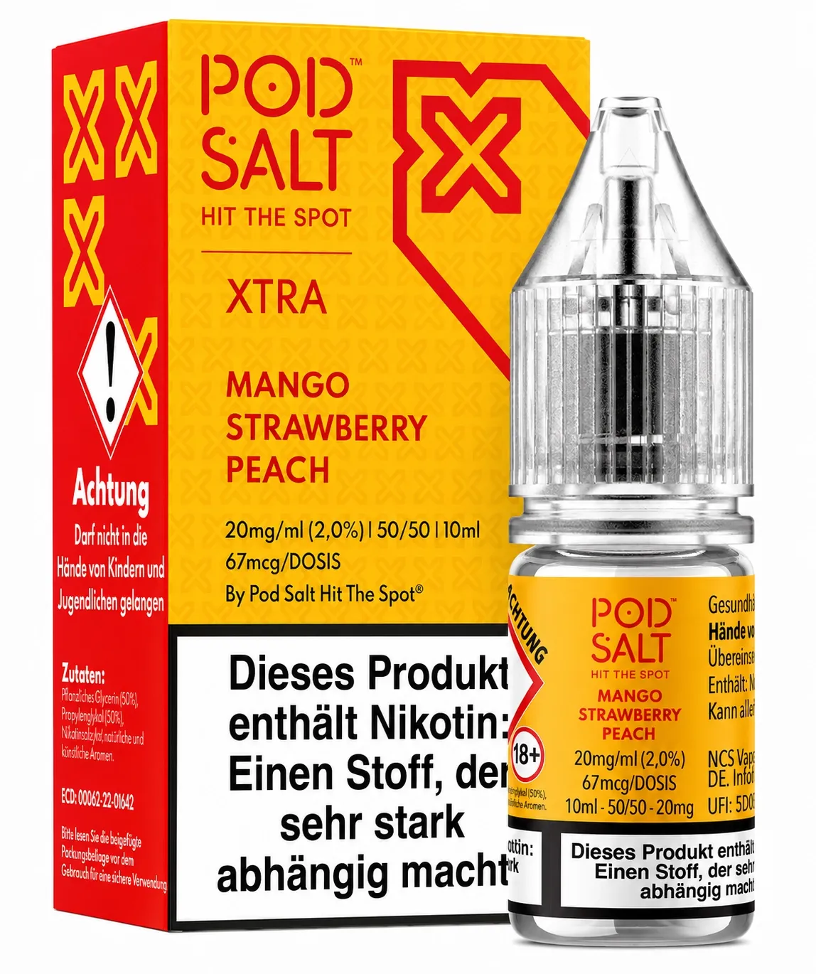 Pod Salt - Xtra - Mango Strawberry Peach - Nikotinsalz-Liquid - 10ml - 20mg Pod Salt - Xtra - Mango Strawberry Peach - Nikotinsalz-Liquid - 10ml - 20mg