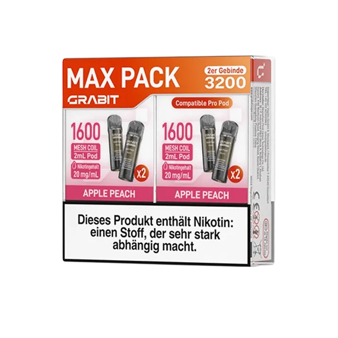 GRABIT - Pro - Prefilled Pod - Apple Peach - Max Pack - 4er Packung - 2ml GRABIT - Pro - Prefilled Pod - Apple Peach - Max Pack - 4er Packung - 2ml