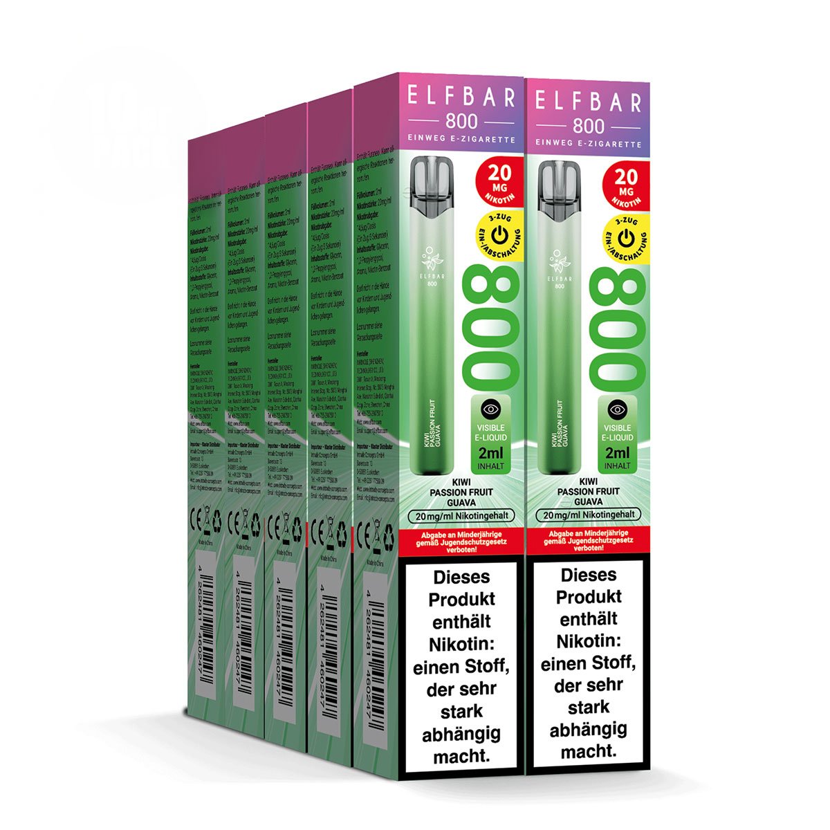 Elfbar - 800 - Einweg E-Zigarette - (VE= 10 StĂŒck) Displaykarton - Kiwi Passion Fruit Guava | Nikotinsalz-StĂ€rke : 20mg Elfbar - 800 - Einweg E-Zigarette - (VE= 10 StĂŒck) Displaykarton - Kiwi Passion Fruit Guava | Nikotinsalz-StĂ€rke : 20mg