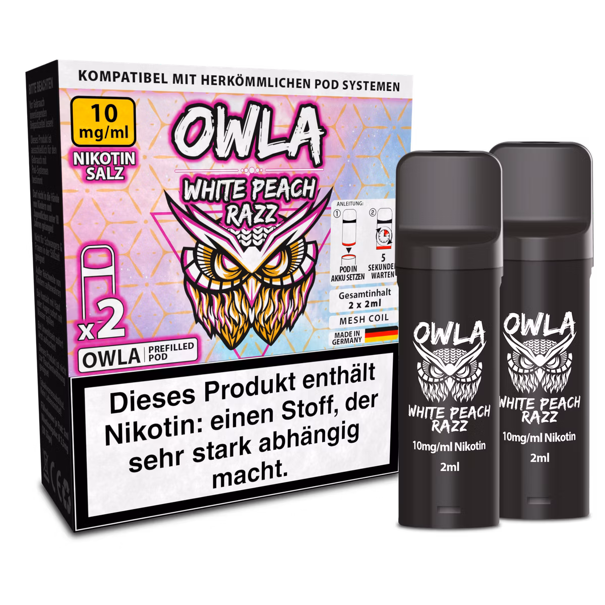 OWLA - Prefilled Pods - White Peach Razz | Nikotinsalz-Stärke : 10mg | Paketgröße : 1er Packung OWLA - Prefilled Pods - White Peach Razz | Nikotinsalz-Stärke : 10mg | Paketgröße : 1er Packung