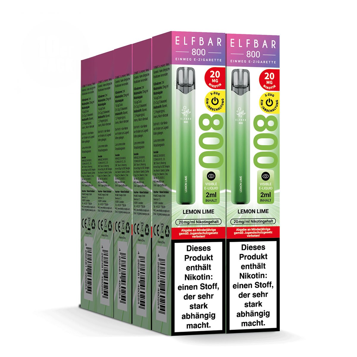 Elfbar - 800 - Einweg E-Zigarette - (VE= 10 StĂŒck) Displaykarton - Lemon Lime | Nikotinsalz-StĂ€rke : 20mg Elfbar - 800 - Einweg E-Zigarette - (VE= 10 StĂŒck) Displaykarton - Lemon Lime | Nikotinsalz-StĂ€rke : 20mg