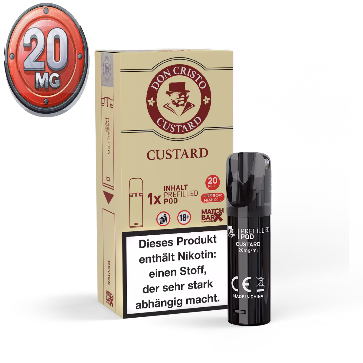 Don Cristo ✴ Custard ✴ 2ml ✴ 20mg ✴ Prefilled Pods - 1er Paket