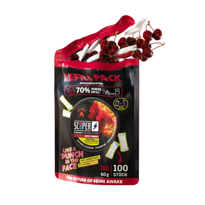 Scooper - Koffein Pouches - Refill Pack - Spicy Cherry - 80mg - 100 Stück Scooper - Koffein Pouches - Refill Pack - Spicy Cherry - 80mg - 100 Stück