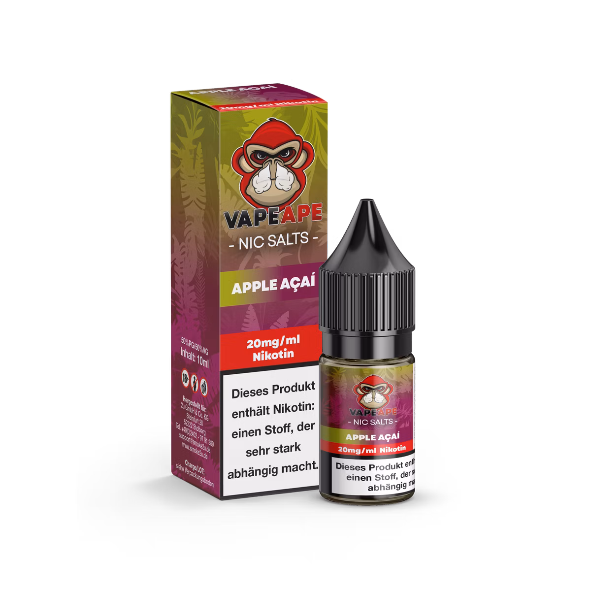 VapeApe - Nikotinsalz-Liquid - 10ml - Apple Açaí | Nikotinsalz-Stärke : 20mg