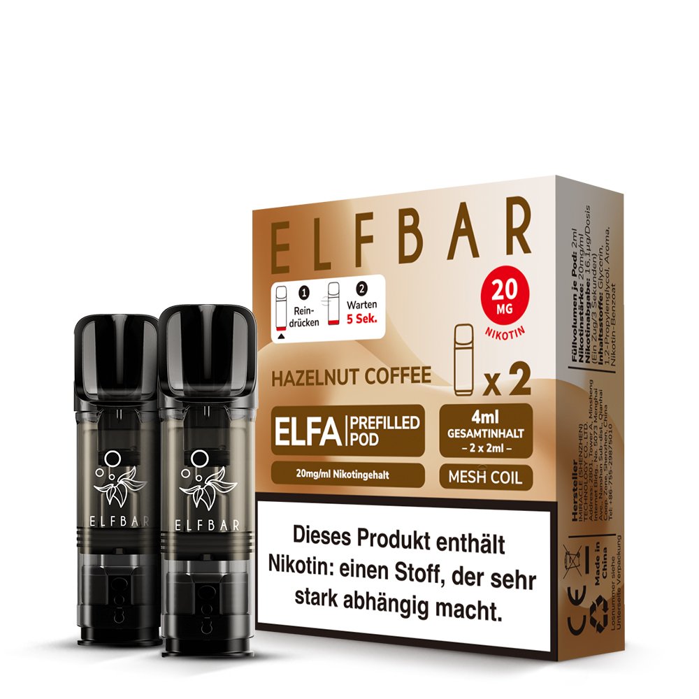 Elfbar - ELFA - Prefilled Pod - 2ml - 2er Pack - Hazelnut Coffee - 20mg