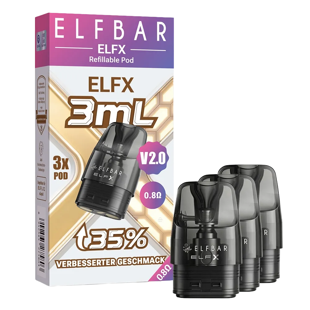 Elfbar - ELFX V2 - Pod Tank Verdampfer - 3er Paket - 0.8 Ohm - 3ml Elfbar - ELFX V2 - Pod Tank Verdampfer - 3er Paket - 0.8 Ohm - 3ml
