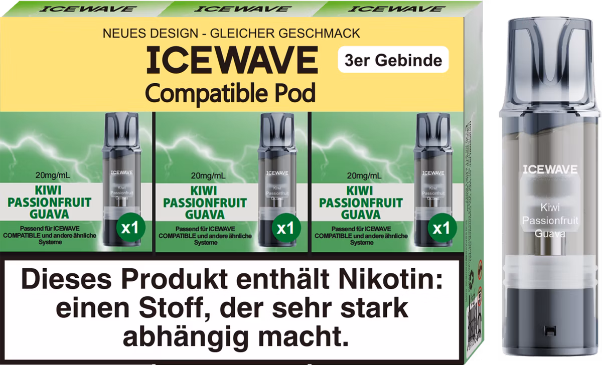 ICEWAVE - Prefilled Pod - 2ml - 3er Pack - Kiwi Passion Fruit Guava
