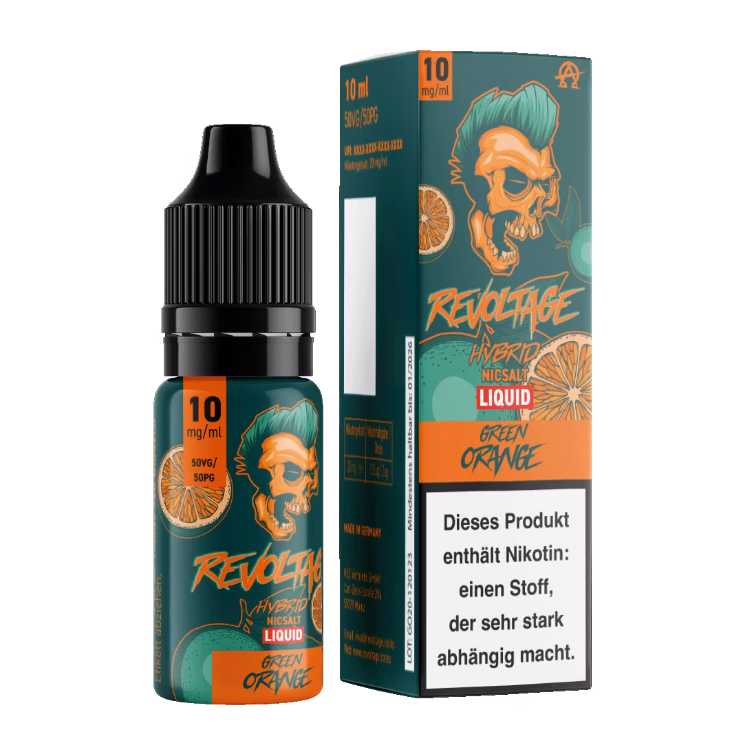 Revoltage - Hybrid Nikotinsalz Liquid - 10ml - Green Orange - 10mg Revoltage - Hybrid Nikotinsalz Liquid - 10ml - Green Orange - 10mg