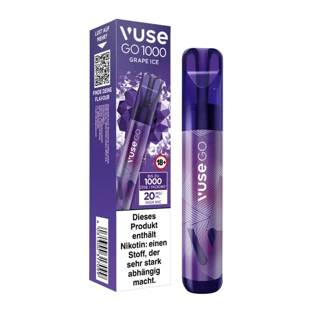 Vuse - Go 1000 - Einweg E-Zigarette - Grape Ice | Nikotinsalz-Stärke : 20mg Vuse - Go 1000 - Einweg E-Zigarette - Grape Ice | Nikotinsalz-Stärke : 20mg