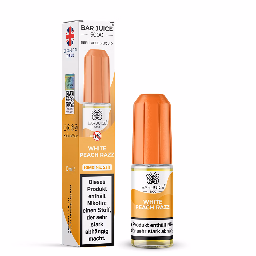 Bar Juice - 5000 - White Peach Razz | Inhalt : 10ml | Nikotinsalz-Stärke : 10mg | Paketgröße : 1er Packung
