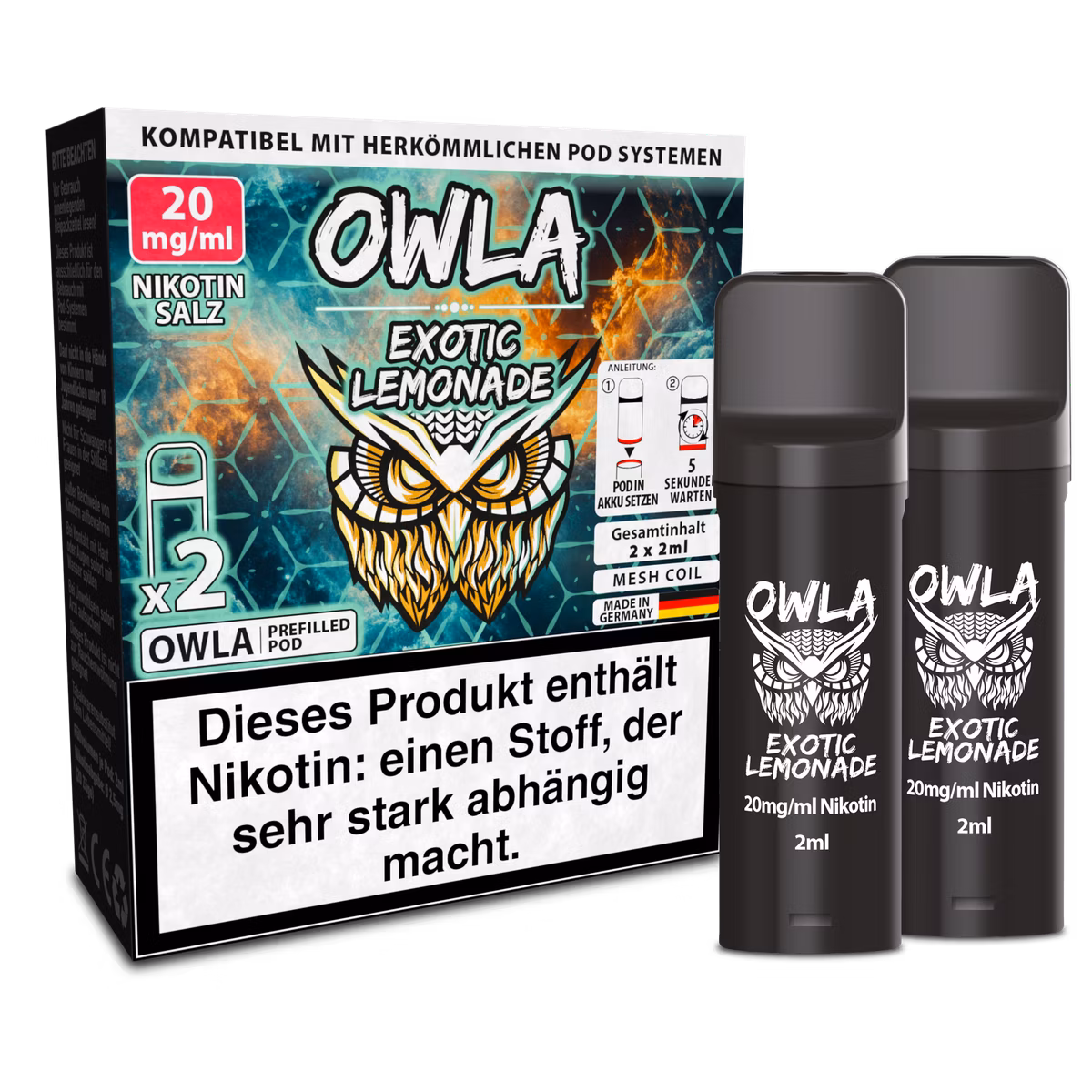 OWLA - Prefilled Pods - Exotic Lemonade | Nikotinsalz-Stärke : 20mg | Paketgröße : 1er Packung OWLA - Prefilled Pods - Exotic Lemonade | Nikotinsalz-Stärke : 20mg | Paketgröße : 1er Packung