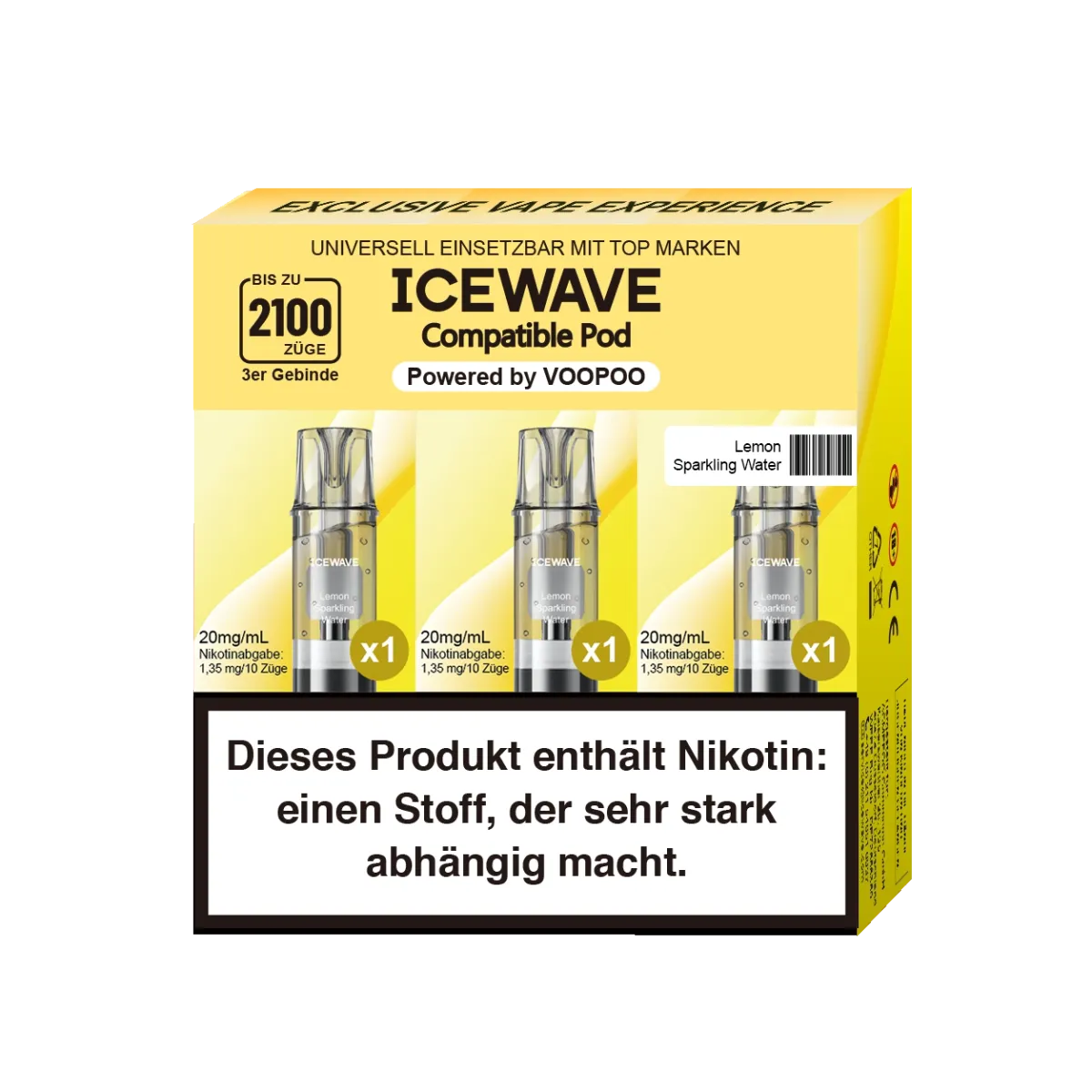ICEWAVE - Prefilled Pod - 2ml - 3er Pack - Lemon Sparkling Water ICEWAVE - Prefilled Pod - 2ml - 3er Pack - Lemon Sparkling Water