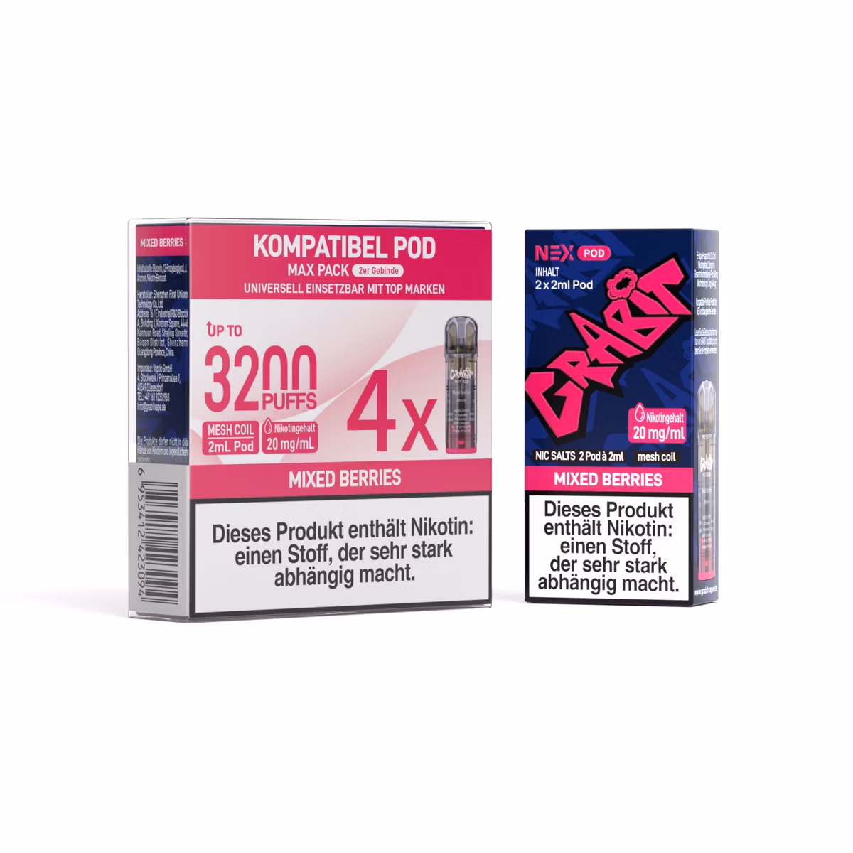GRABIT - Nex - Prefilled Pod - 2ml - 4er Packung - Mixed Berries | Nikotinsalz-Stärke : 20mg | Paketgröße : 1er Packung GRABIT - Nex - Prefilled Pod - 2ml - 4er Packung - Mixed Berries | Nikotinsalz-Stärke : 20mg | Paketgröße : 1er Packung