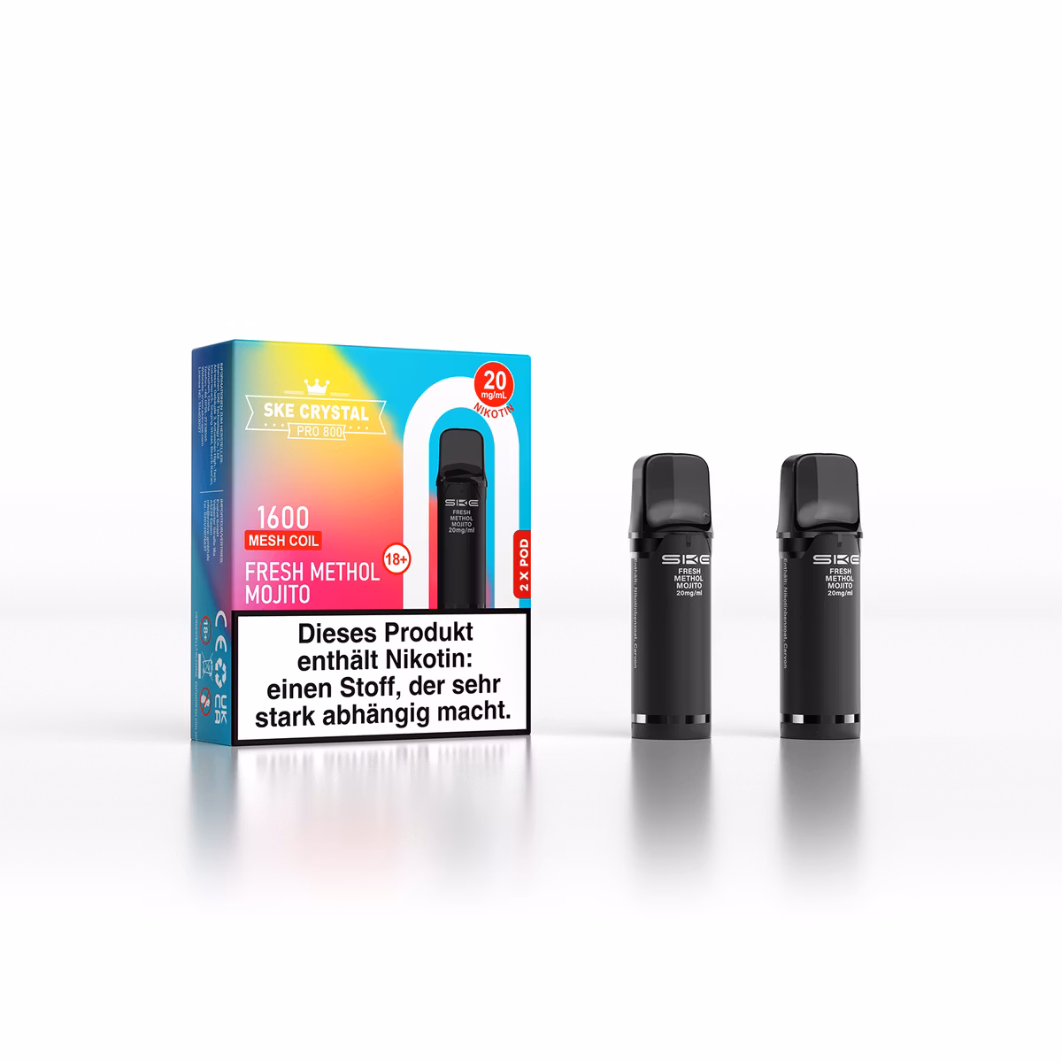 SKE - Crystal 800 Pro - Prefilled Pod - 20mg - 2er Paket - Fresh Menthol Mojito