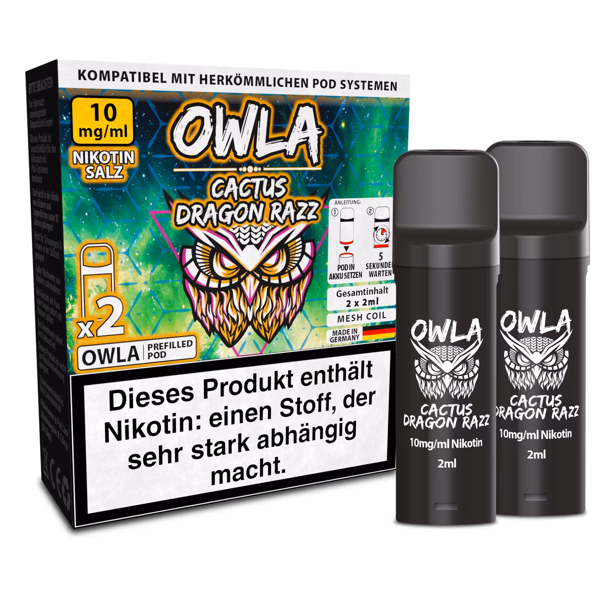 OWLA - Prefilled Pods - Cactus Dragon Razz | Nikotinsalz-Stärke : 10mg | Paketgröße : 1er Packung OWLA - Prefilled Pods - Cactus Dragon Razz | Nikotinsalz-Stärke : 10mg | Paketgröße : 1er Packung