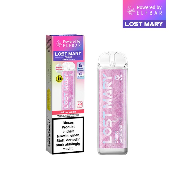 Lost Mary - QM600 - Einweg E-Zigarette - Sakura Apple | Nikotinsalz-Stärke : 20mg | Paketgröße : 1er Packung