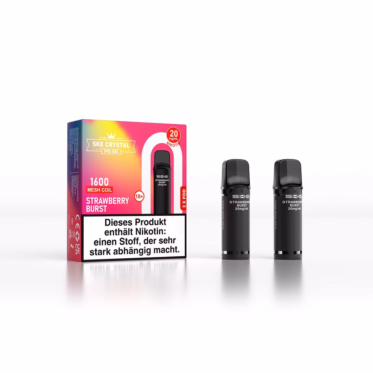 SKE - Crystal 800 Pro - Prefilled Pod - 20mg - 2er Paket - Strawberry Burst