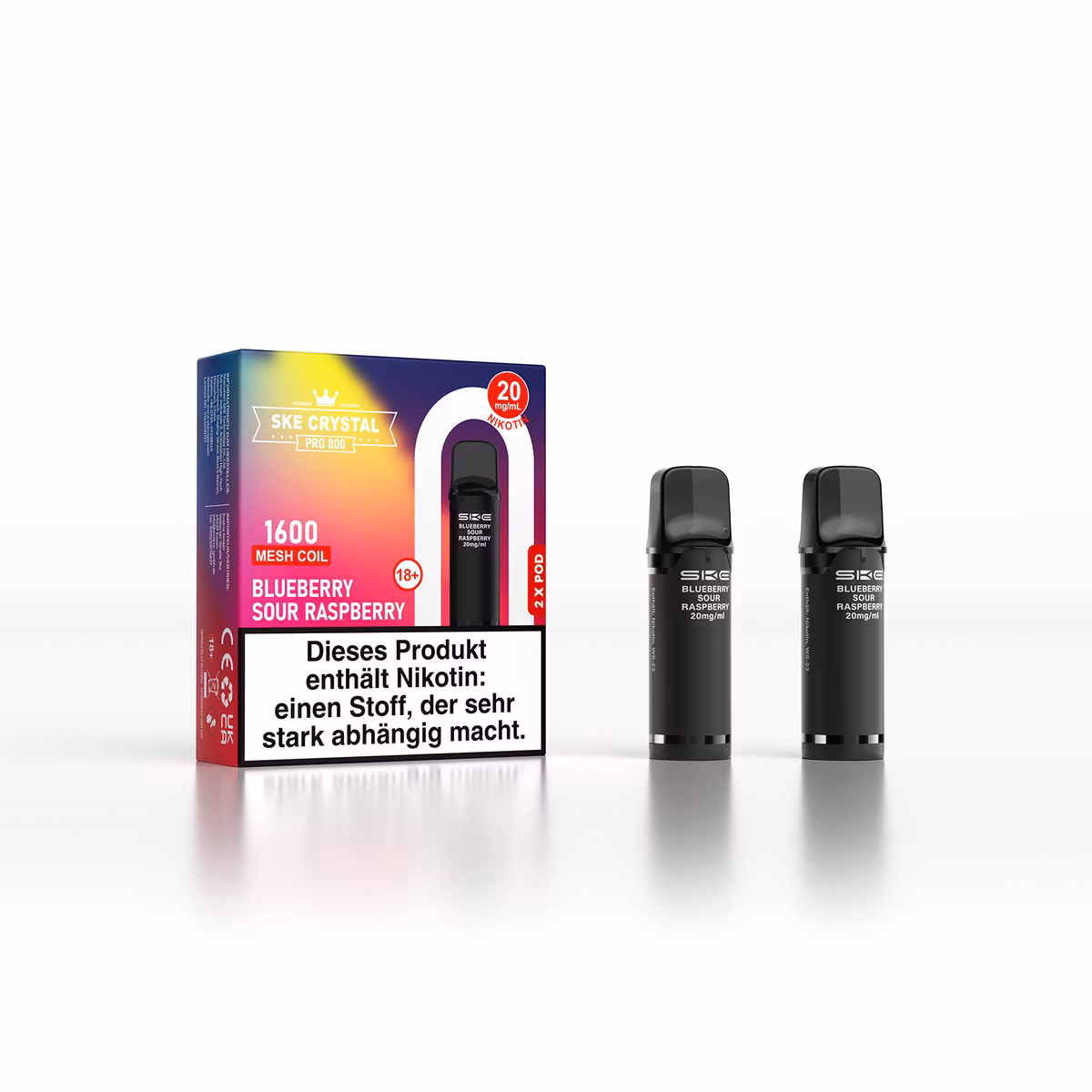 SKE - Crystal 800 Pro - Prefilled Pod - 20mg - 2er Paket - Blueberry Sour Raspberry