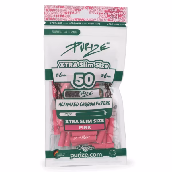PURIZE - Aktivkohlefilter - XTRA Slime Size - Pink - 6mm - 50 Stück