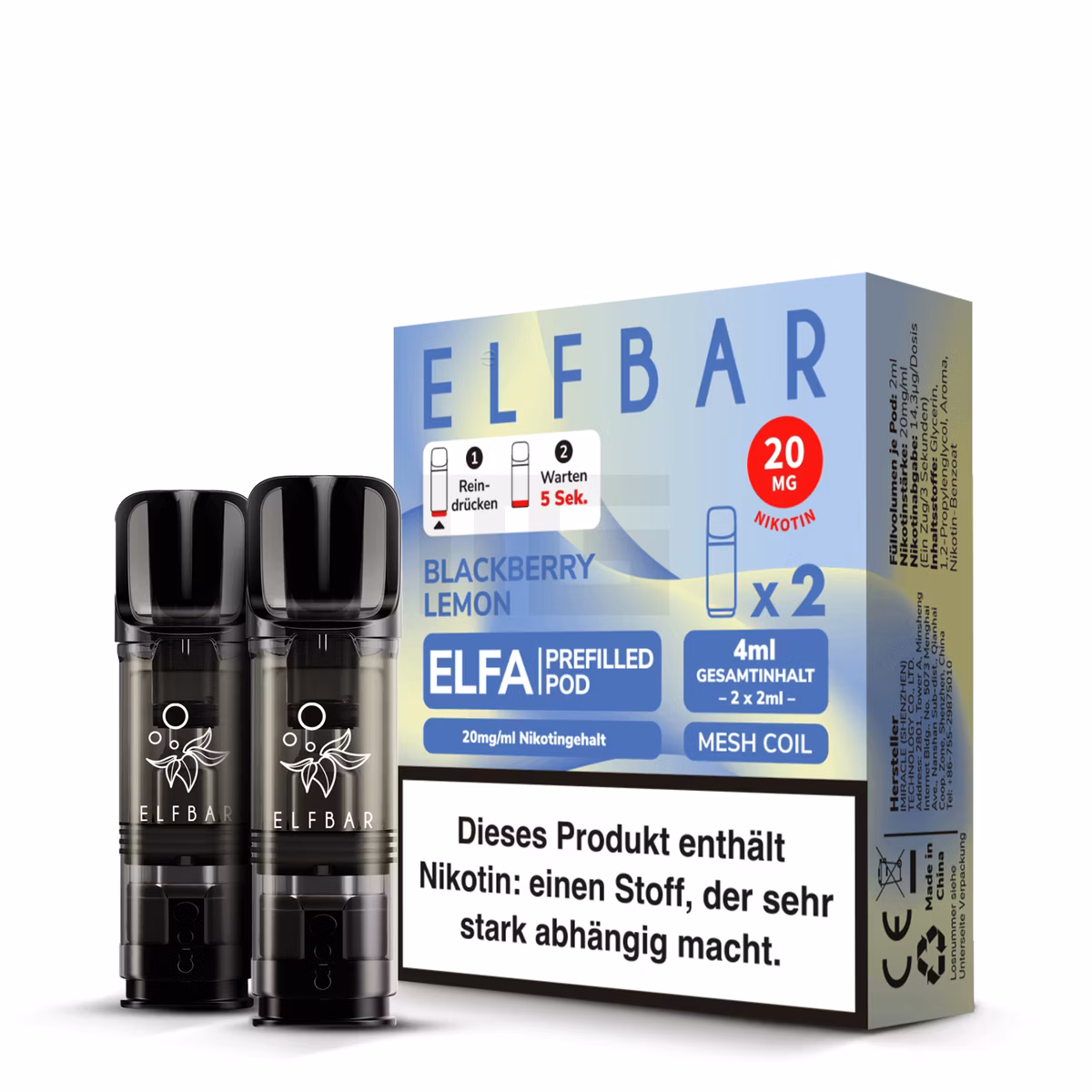 Elfbar - ELFA - Prefilled Pod - 2ml - 2er Pack - Blackberry Lemon