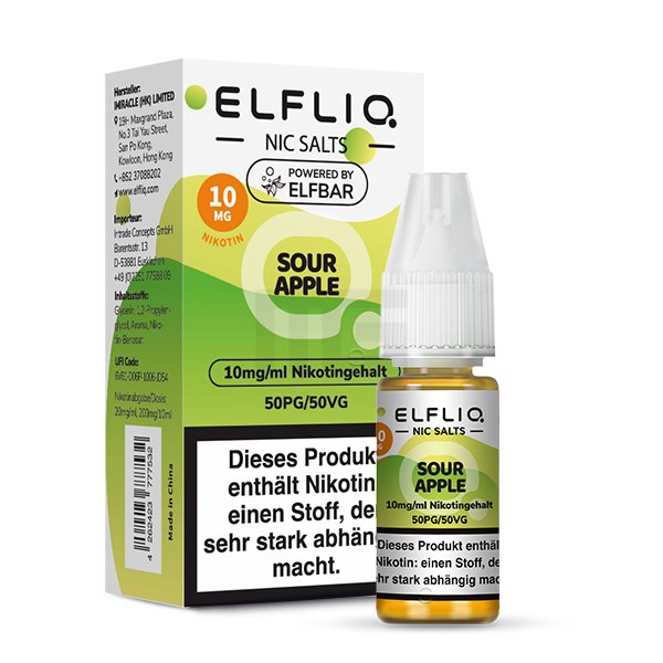 elfbar-elfliq-sour-apple-nikotinsalz-liquid-10mg-2 Elfbar - ElfLiq - 10ml - Sour Apple | Nikotinsalz-Stärke : 10mg