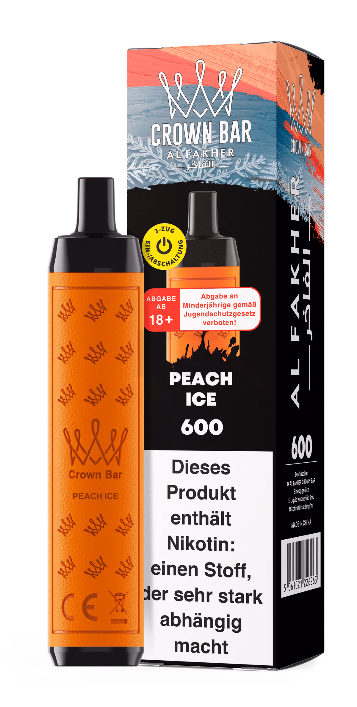 Al Fakher - Crown Bar - Einweg E-Zigarette - 2ml - 20mg - CP - Peach Ice