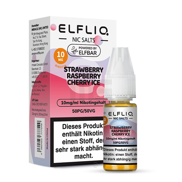 Elfbar - ElfLiq - 10ml - Strawberry Raspberry Cherry Ice | Nikotinsalz-Stärke : 10mg Elfbar - ElfLiq - 10ml - Strawberry Raspberry Cherry Ice | Nikotinsalz-Stärke : 10mg